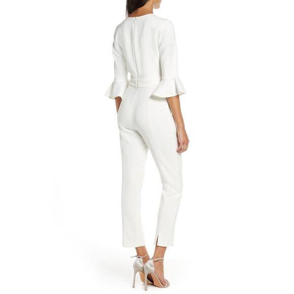 Black Halo NWOT Brooklyn Elbow Length Ruffle Sleeve Jumpsuit White Size 2 - Picture 4 of 8